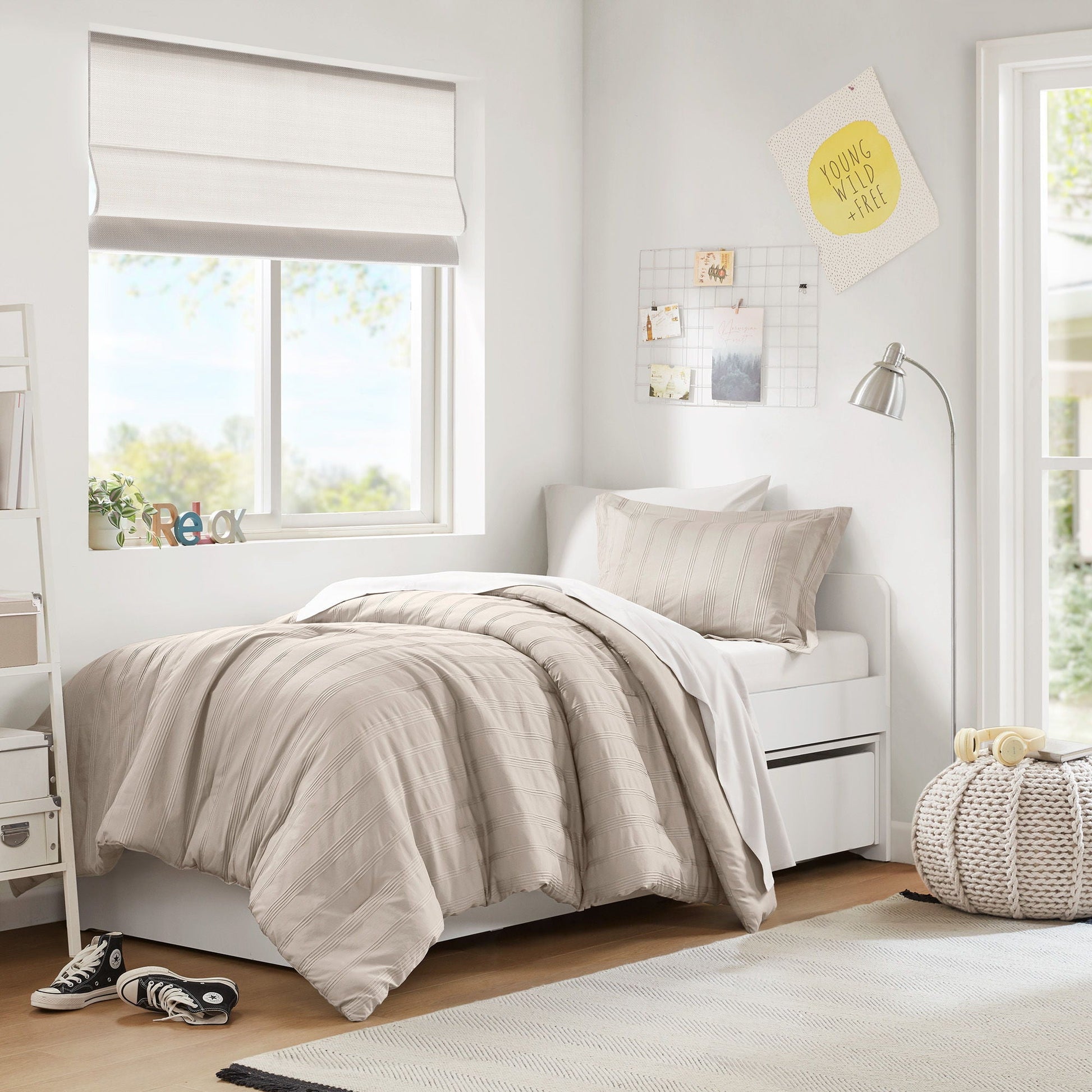 Logan - Twin/Twin Long Striped Comforter Set - Neutral Super Listing