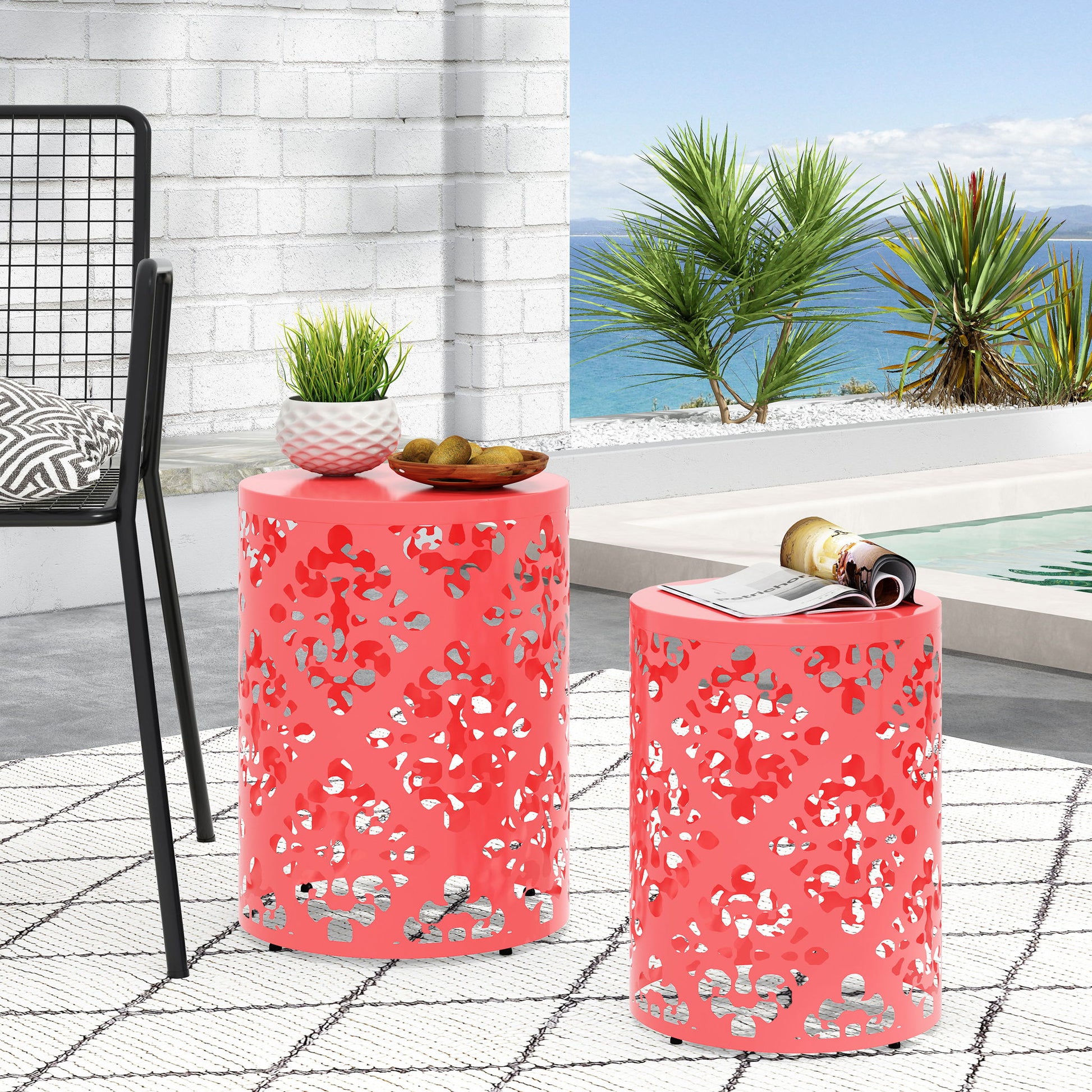Outdoor Metal Modern Design End Table Noble House