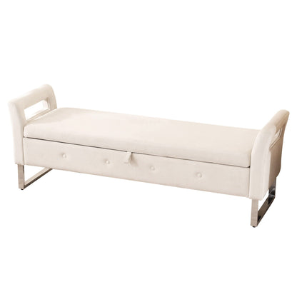 Wide Storage Soft Ottoman Bench With Armrests Home Essentials