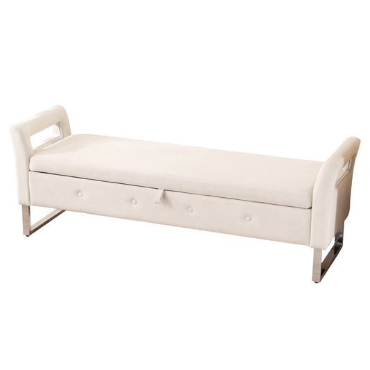 Wide Storage Soft Ottoman Bench With Armrests Home Essentials
