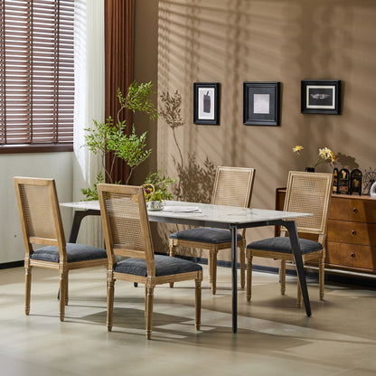 French Country Dining Chair With Rectangular Cane Backrest And Smooth Upholstered Seating Noble House