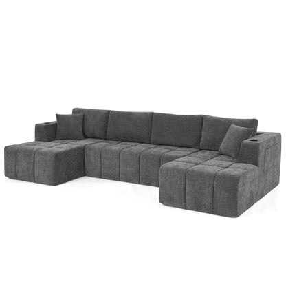 U - Shaped Sectional Sofa, Cup Holders & Side Pockets For Living Room Home Essentials