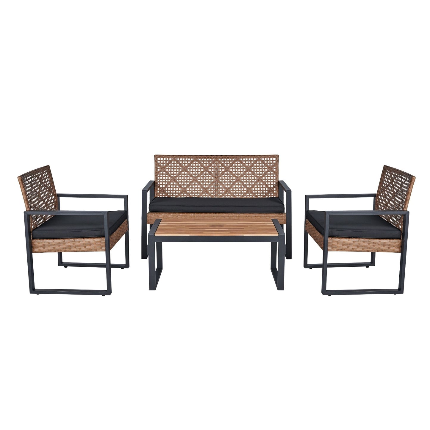 4 Piece Patio Furniture Set With Acacia Wood Table Top And Cushions Home Essentials