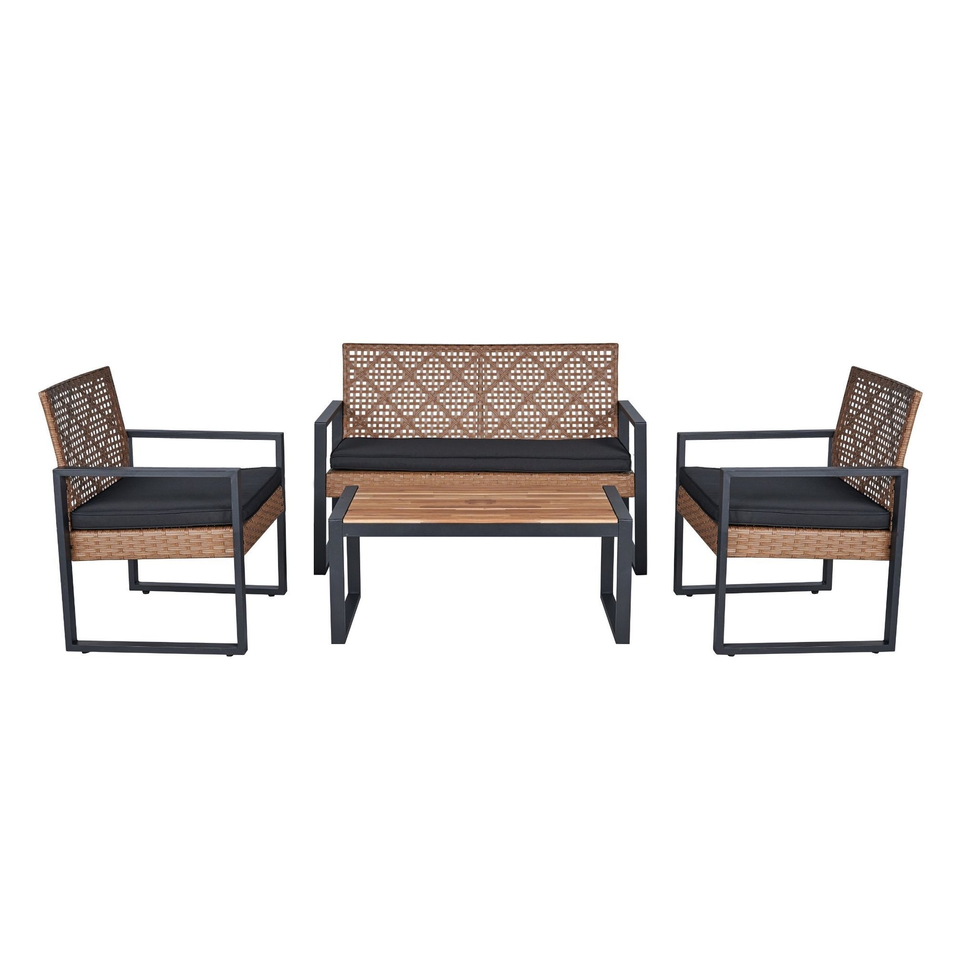 4 Piece Patio Furniture Set With Acacia Wood Table Top And Cushions Home Essentials