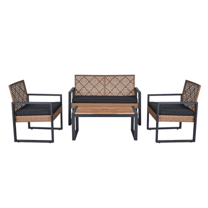 4 Piece Patio Furniture Set With Acacia Wood Table Top And Cushions Home Essentials