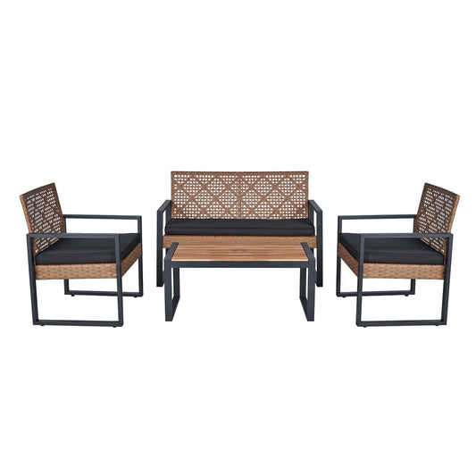 4 Piece Patio Furniture Set With Acacia Wood Table Top And Cushions Home Essentials