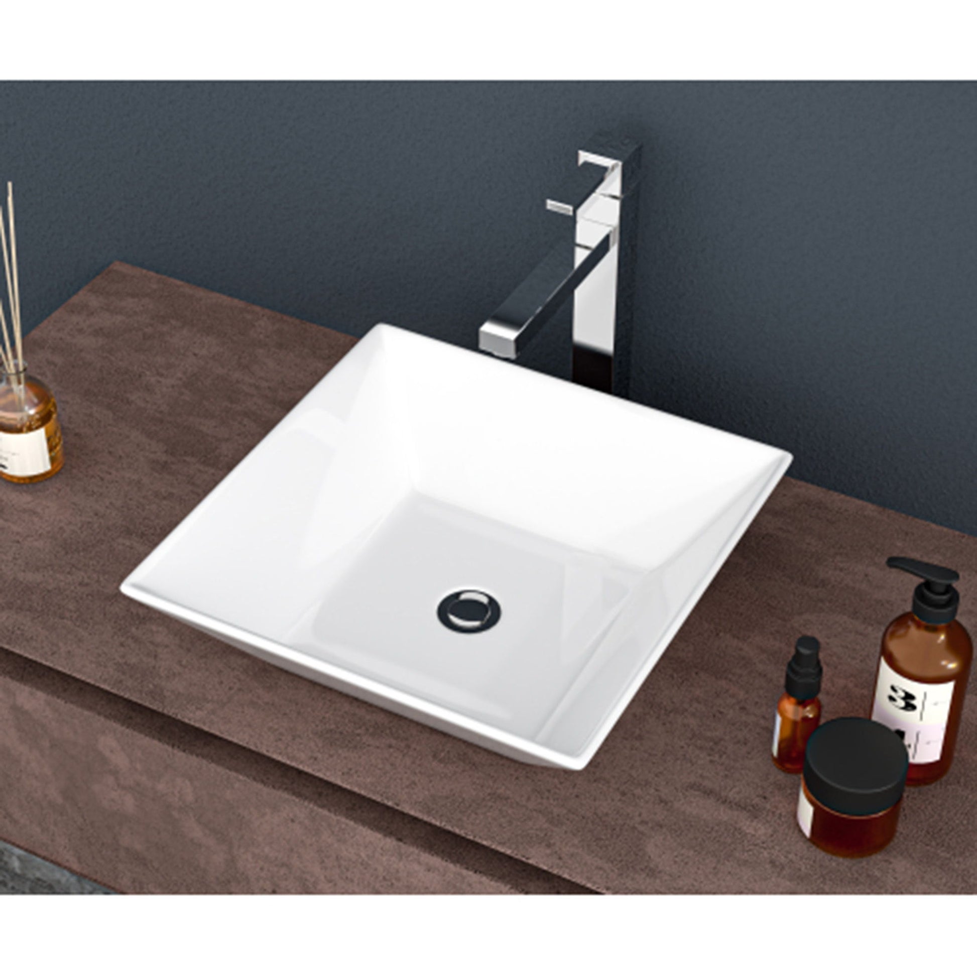 16" 6" Modern European Square Vessel Sink Glossy Porcelain Bathroom Vanity Top Above Counter Ceramic Basin - White Daily Nest