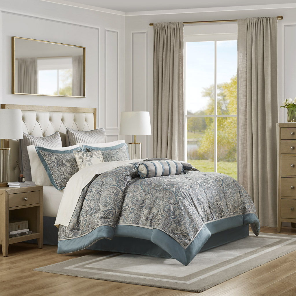 Aubrey - 12 Piece Comforter Set With Cotton Bed Sheets - Teal Madison Park