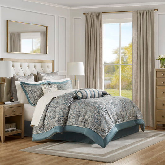 Aubrey - 12 Piece Comforter Set With Cotton Bed Sheets - Teal Madison Park
