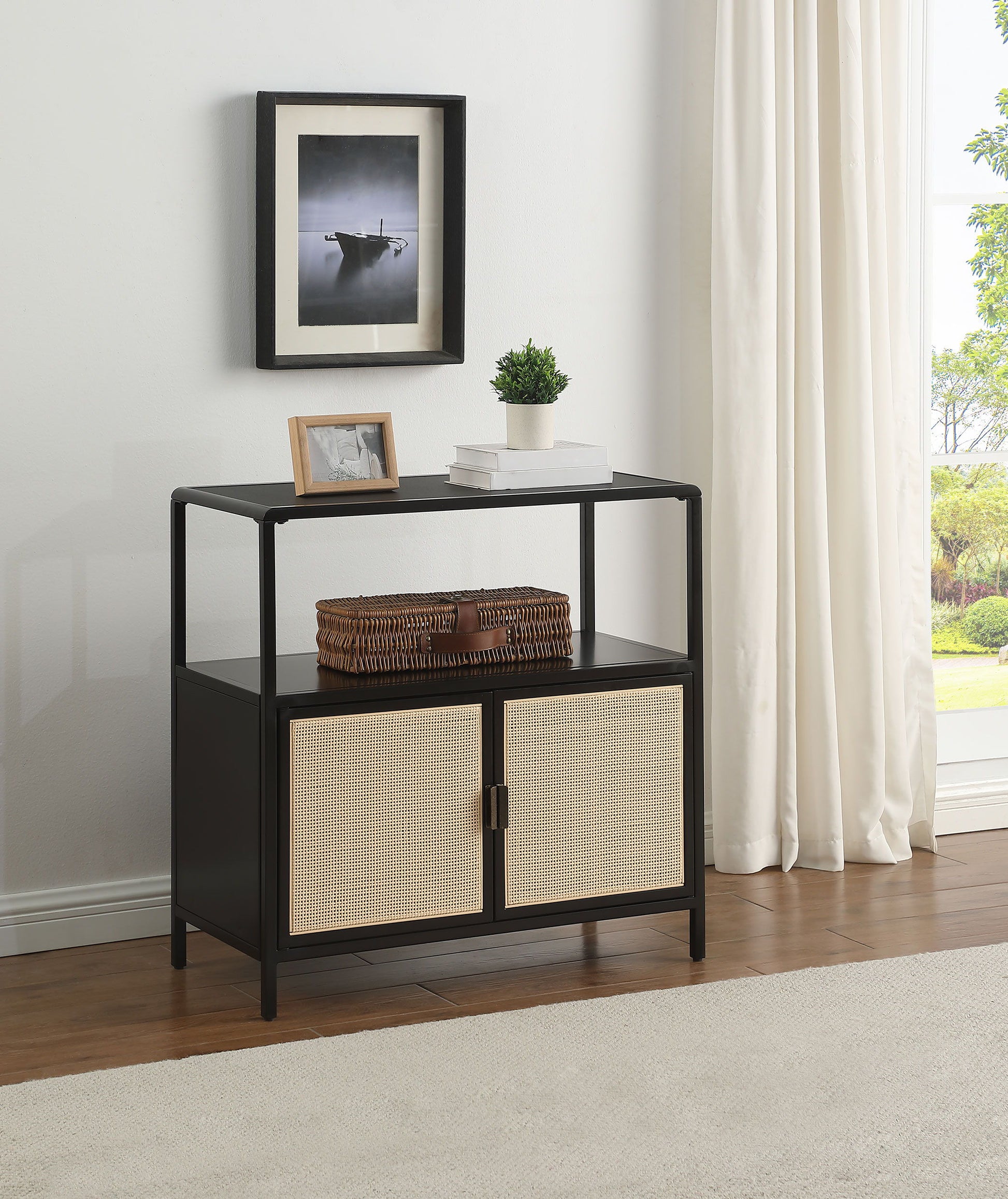 Amherst - 2-Door Radio Weave Cane Metal Accent Cabinet - Snoozhouse