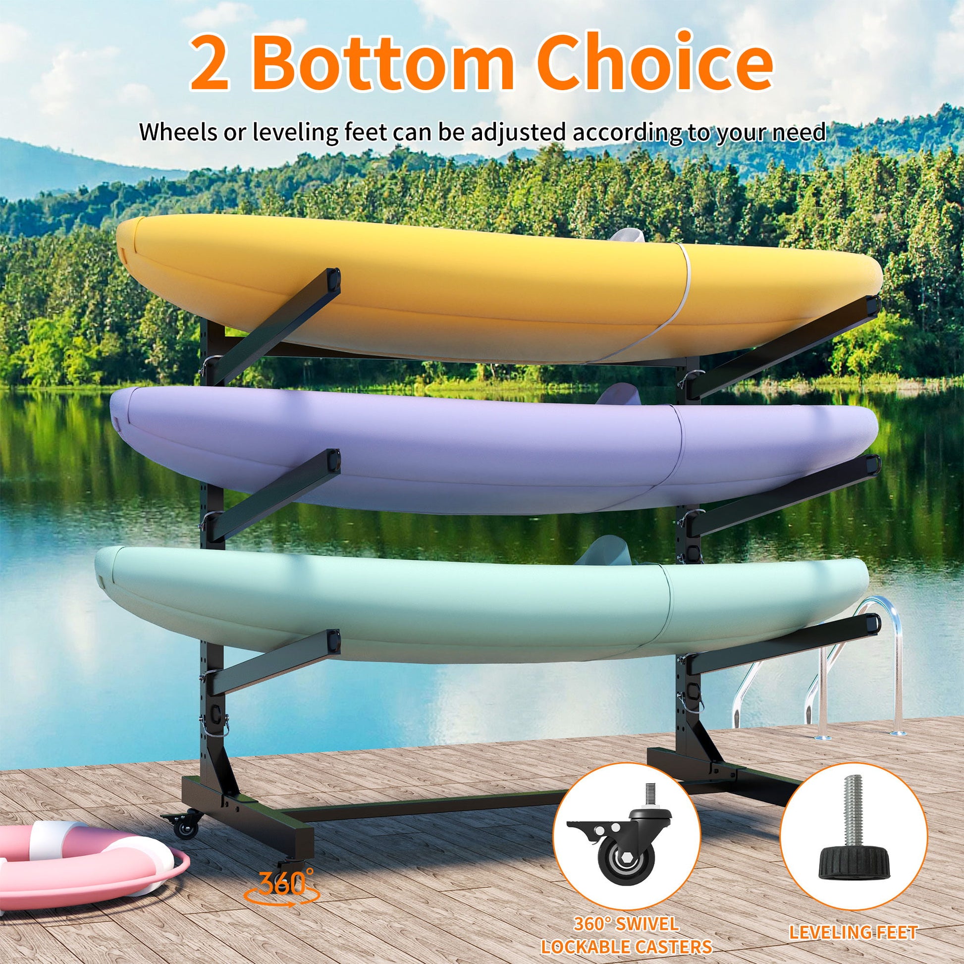 Freestanding Kayak Storage Rack With Lockable Wheels For Kayak, Canoe, Sup & Surfboard Daily Nest