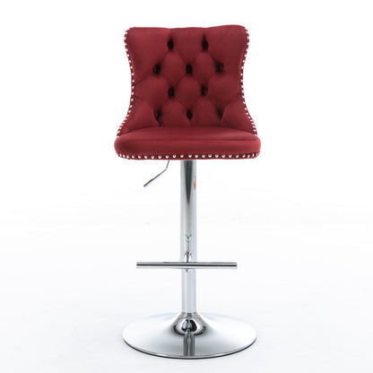 Swivel Velvet Barstools Adjusatble Seat Height From 25-33", Modern Upholstered Chrome Base Bar Stools With Backs Comfortable Tufted For Home Pub And Kitchen Island (Set of 2) Home Essentials