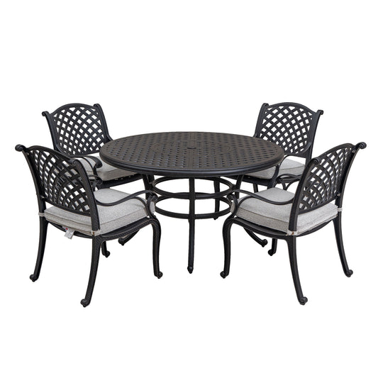 Stylish Outdoor 5 Piece Aluminum Dining Set With Cushion (4 Arm Chairs And Table) - Sandstorm Home Essentials