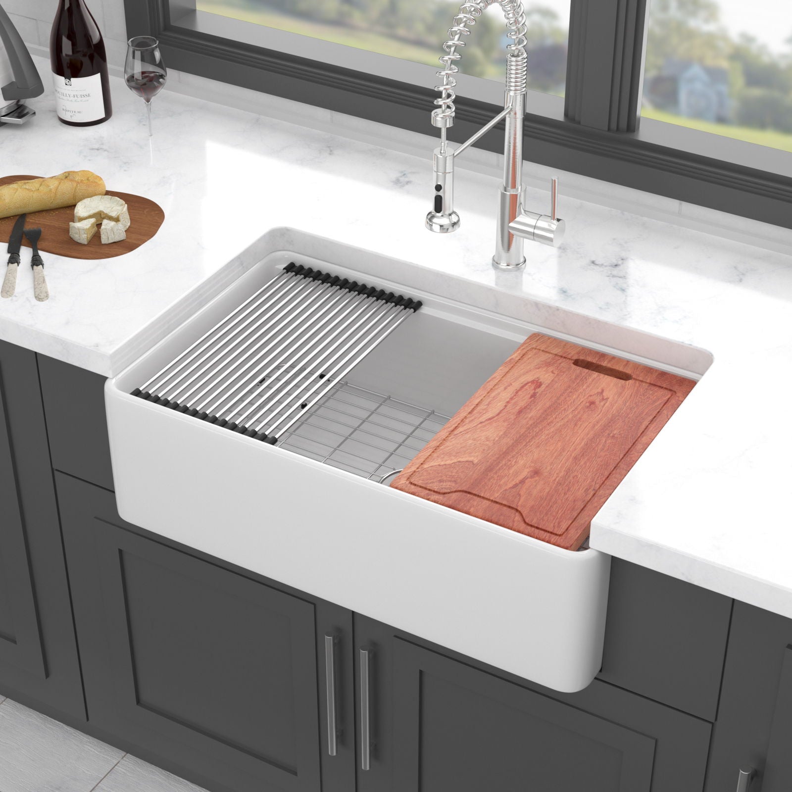Farmhouse Sink Workstation, Ceramic Single Bowl With Accessories Daily Nest