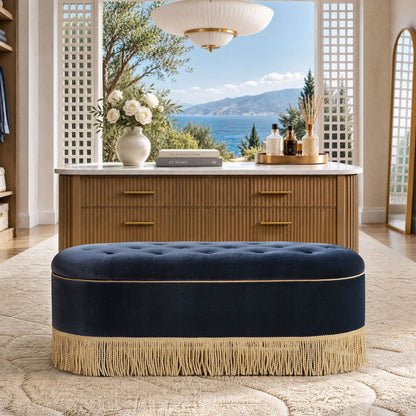 Melinda - Oval Tufted Bullion Fringe Storage Bench Jennifer Taylor Home