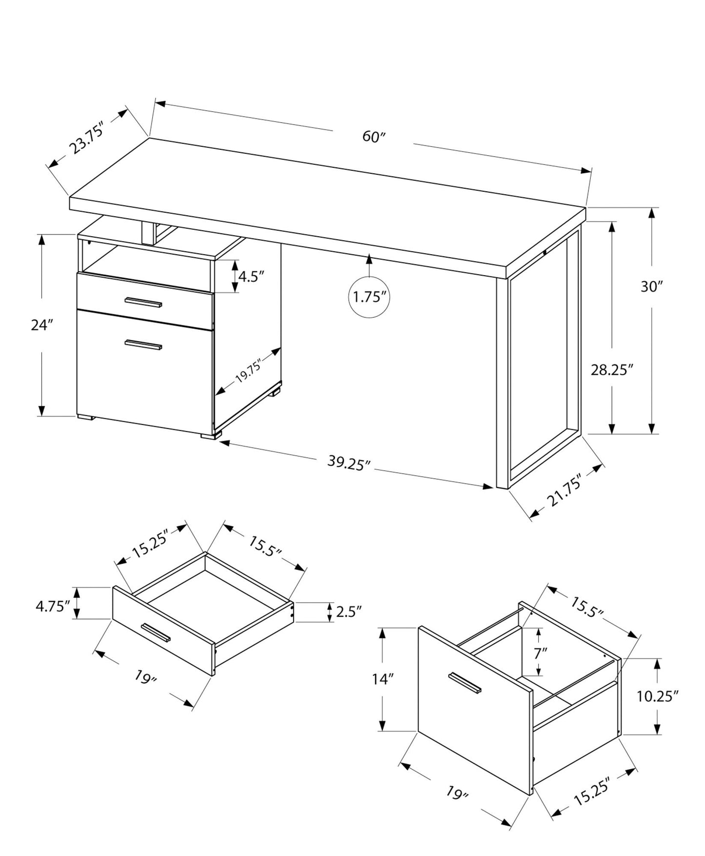 Computer Desk For Home Office, Laptop, Left Right Set - Up, Storage Drawers, Contemporary & Modern 8th Street