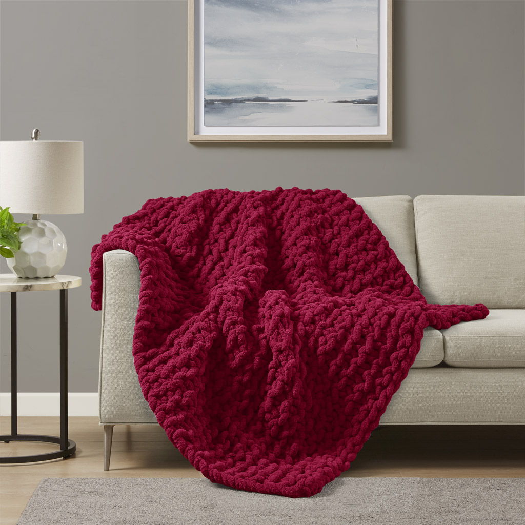 Chenille Chunky Knit - Throw - Red