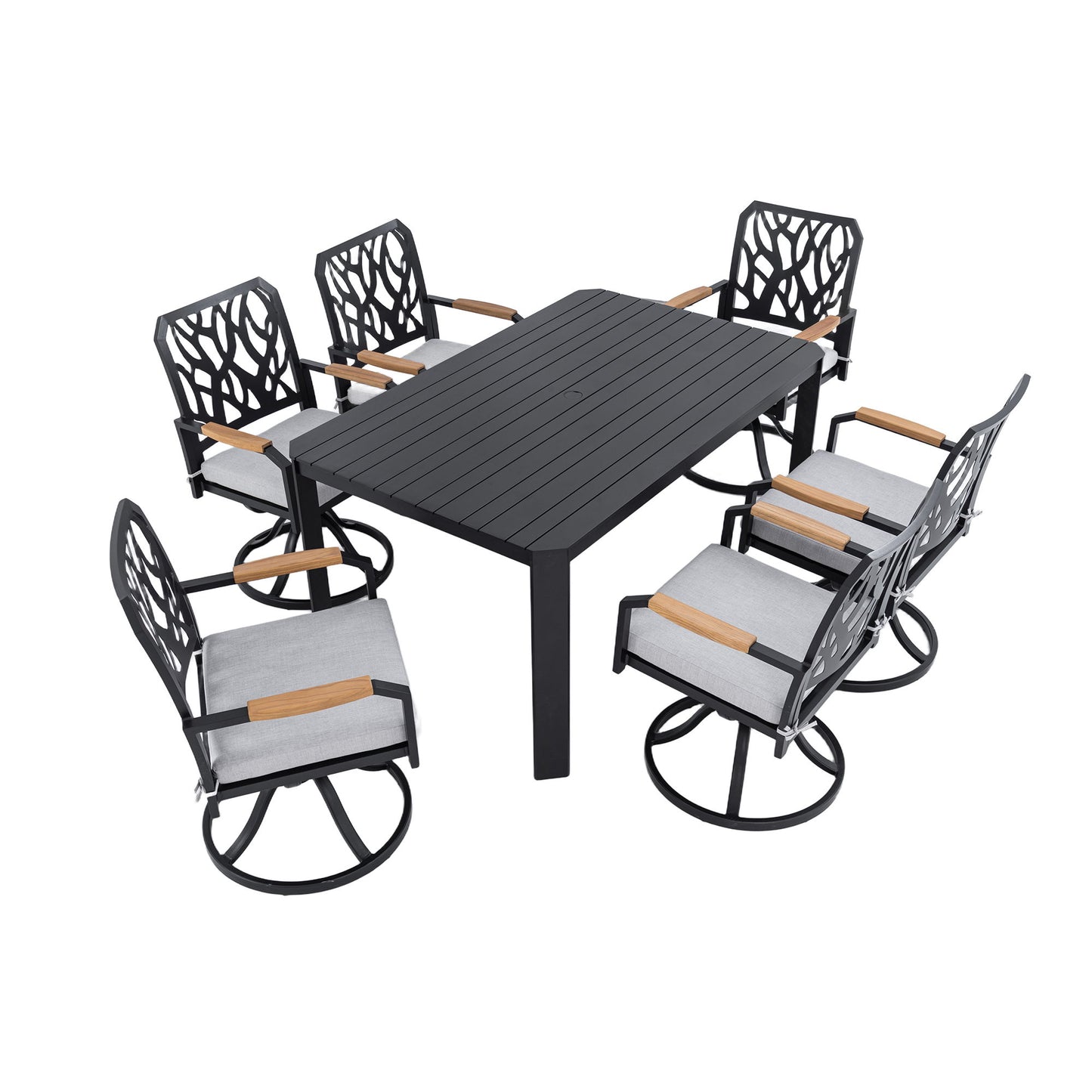Outdoor Patio Furniture Dining Set With Sunbrella Fabric, Rectangular Table With Umbrella Hole Life Outside