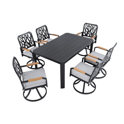 Outdoor Patio Furniture Dining Set With Sunbrella Fabric, Rectangular Table With Umbrella Hole Life Outside