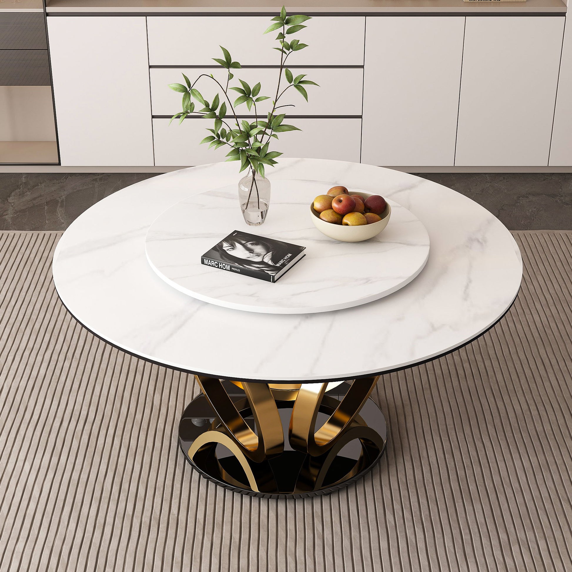 Round Dining Table With 360° Smooth Lazy Susan Stain / Heat - Gold / Black / White Home Essentials