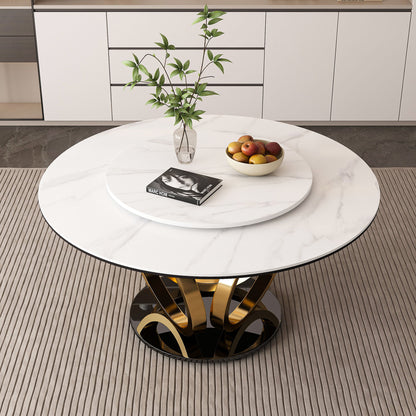 Round Dining Table With 360° Smooth Lazy Susan Stain / Heat - Gold / Black / White Home Essentials