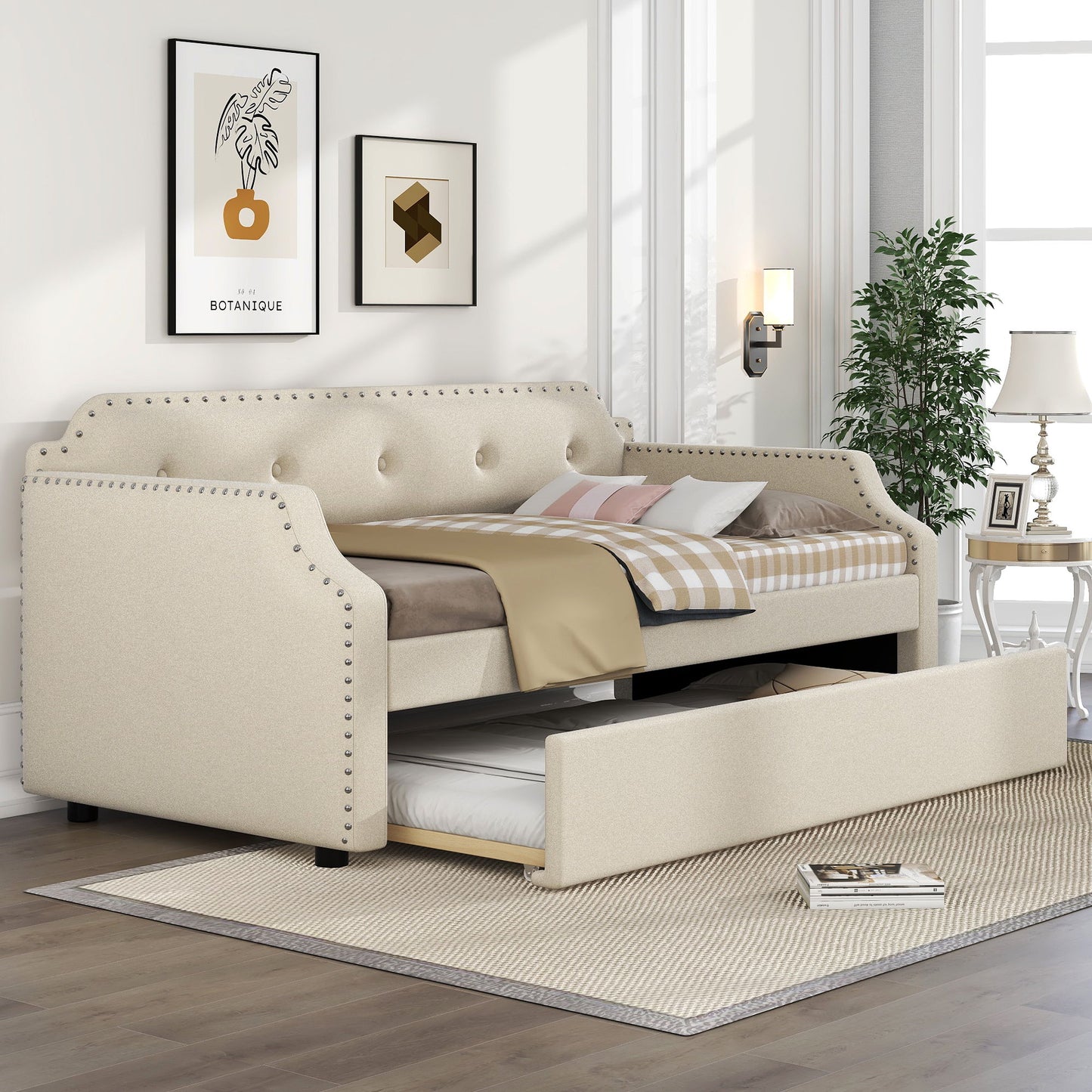 Upholstered Daybed With Trundle Hearth and Haven