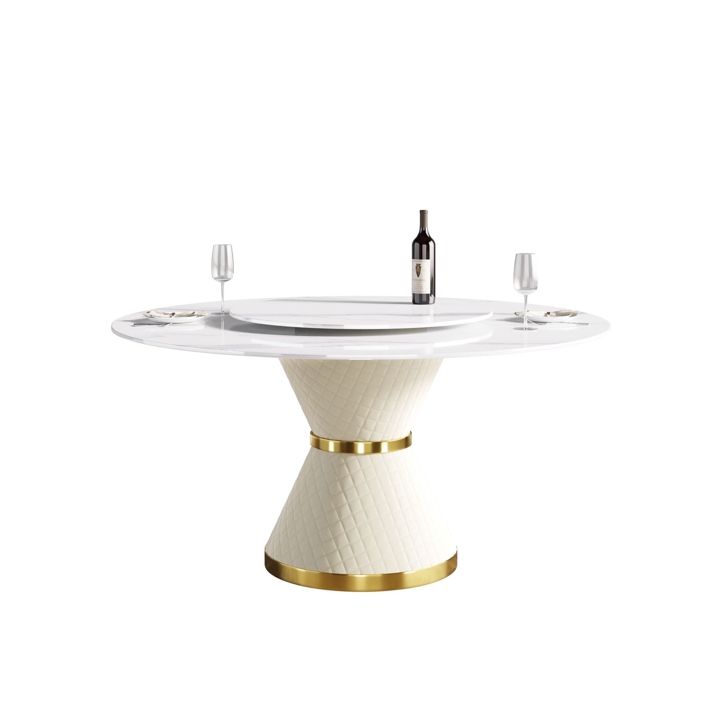 Modern Artificial Stone Round Carbon Steel Base Dining Table Stone Turntable Home Essentials
