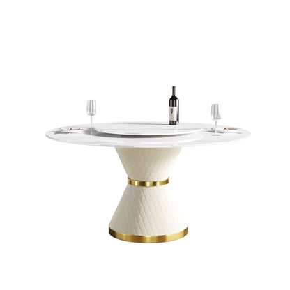 Modern Artificial Stone Round Carbon Steel Base Dining Table Stone Turntable Home Essentials