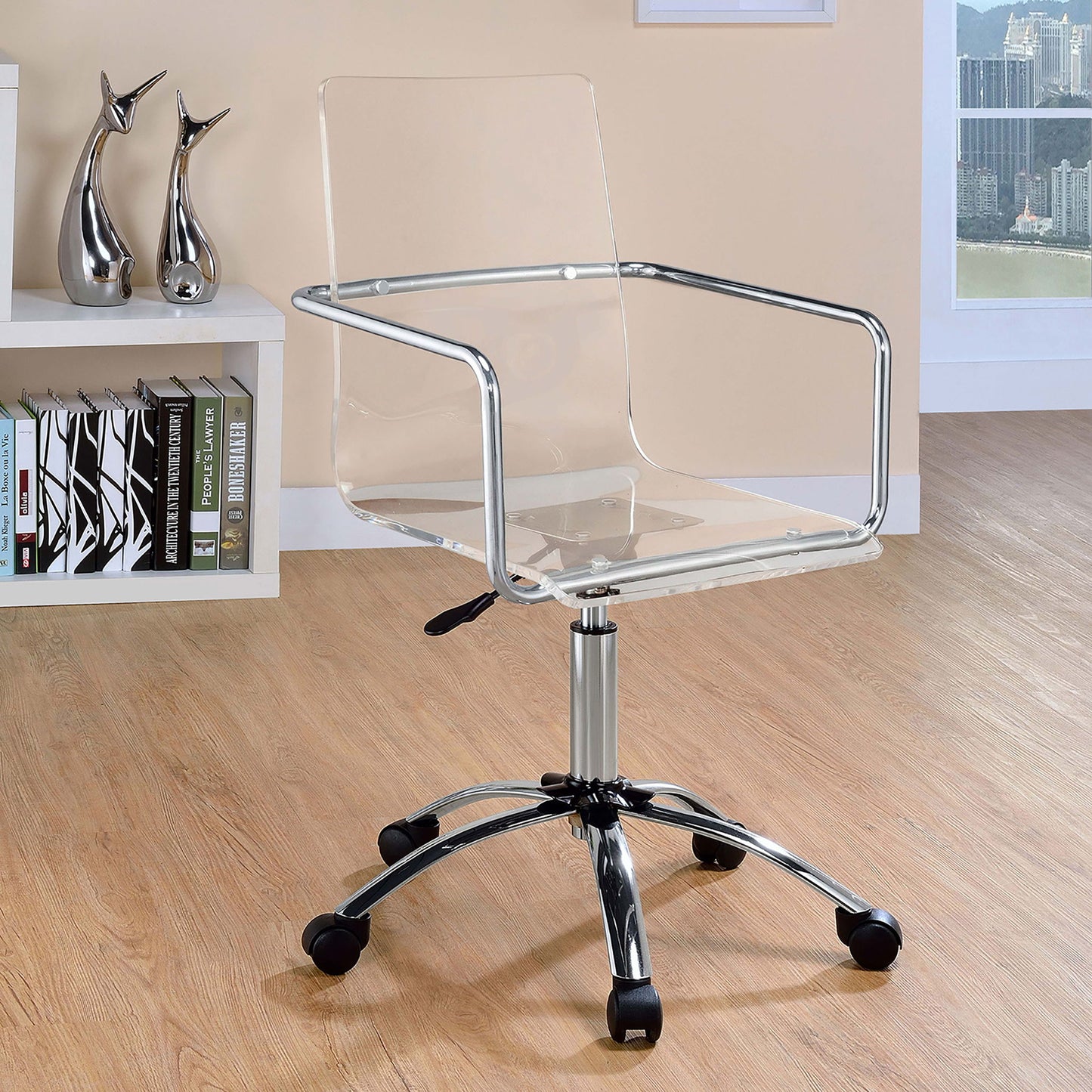 Clear Office Chair With Caster Wheels Futuristic Design, Adjustable Height - Clear Furniture Max