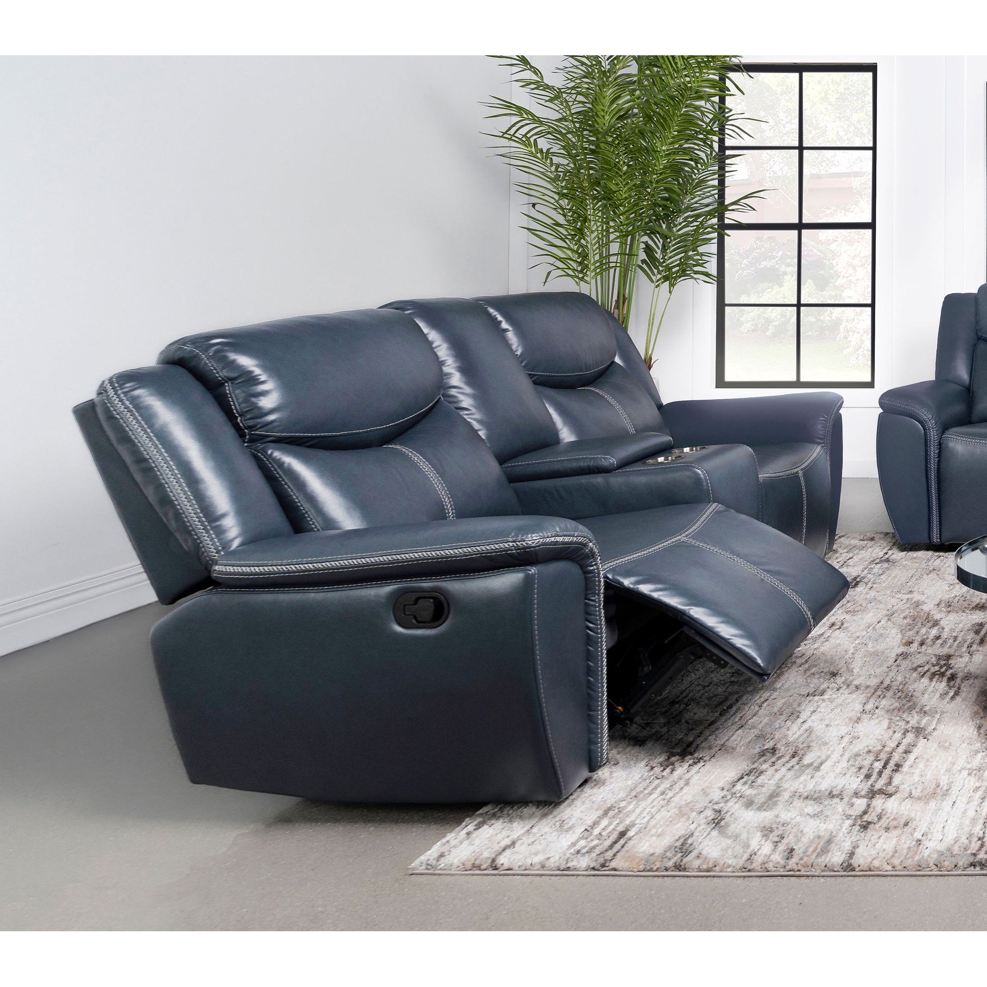 Stanwicke - Motion Reclining Loveseat With Console - Blue Furniture Max
