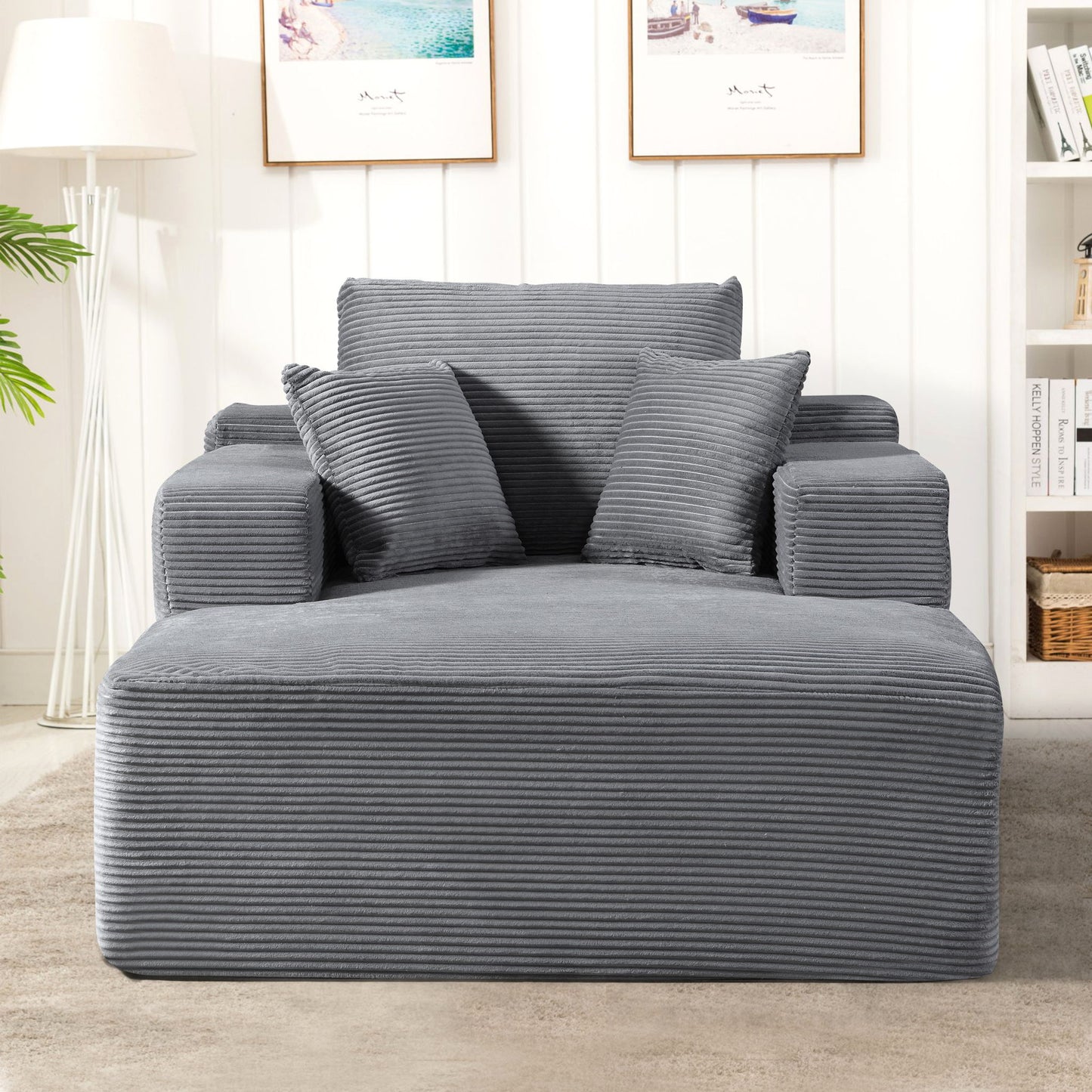 Convertible Chaise Lounge Chair With Wide Armrest & Throw Pillows US Pride