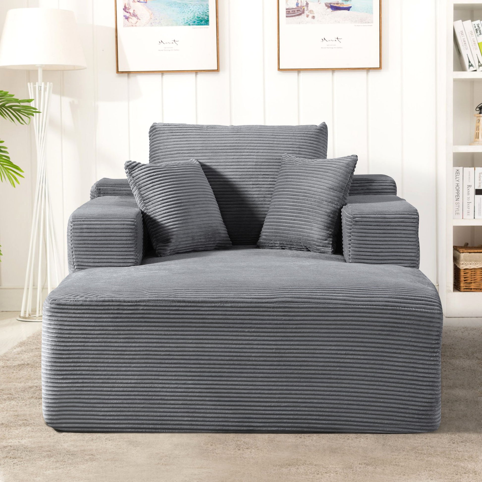 Convertible Chaise Lounge Chair With Wide Armrest & Throw Pillows US Pride