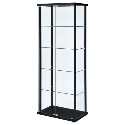 Delphinium - 5-Shelf Clear Glass Curio Display Cabinet - Black CoasterEveryday