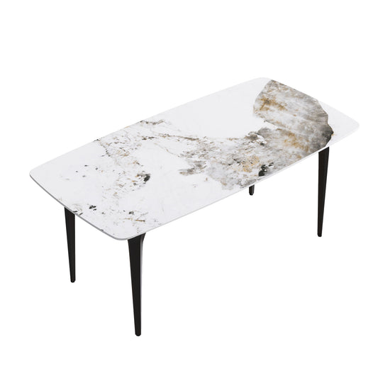 70.87" Modern Artificial Stone Pandora White Curved Black Metal Leg Dining Table - Antique White Home Essentials