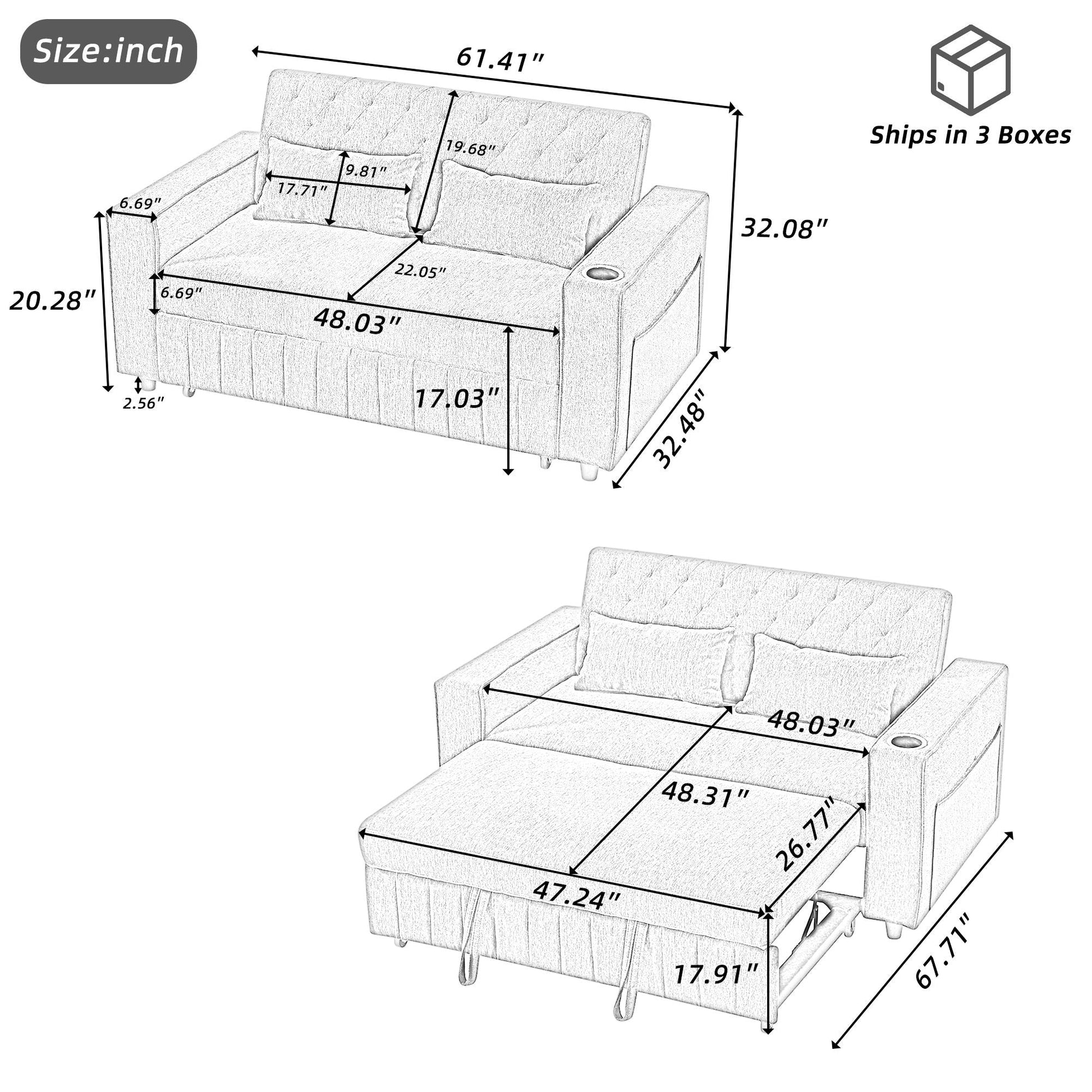 Pull-Out Sofa Bed Convertible Couch With Adjustable Backrest For Living Room Hearth and Haven