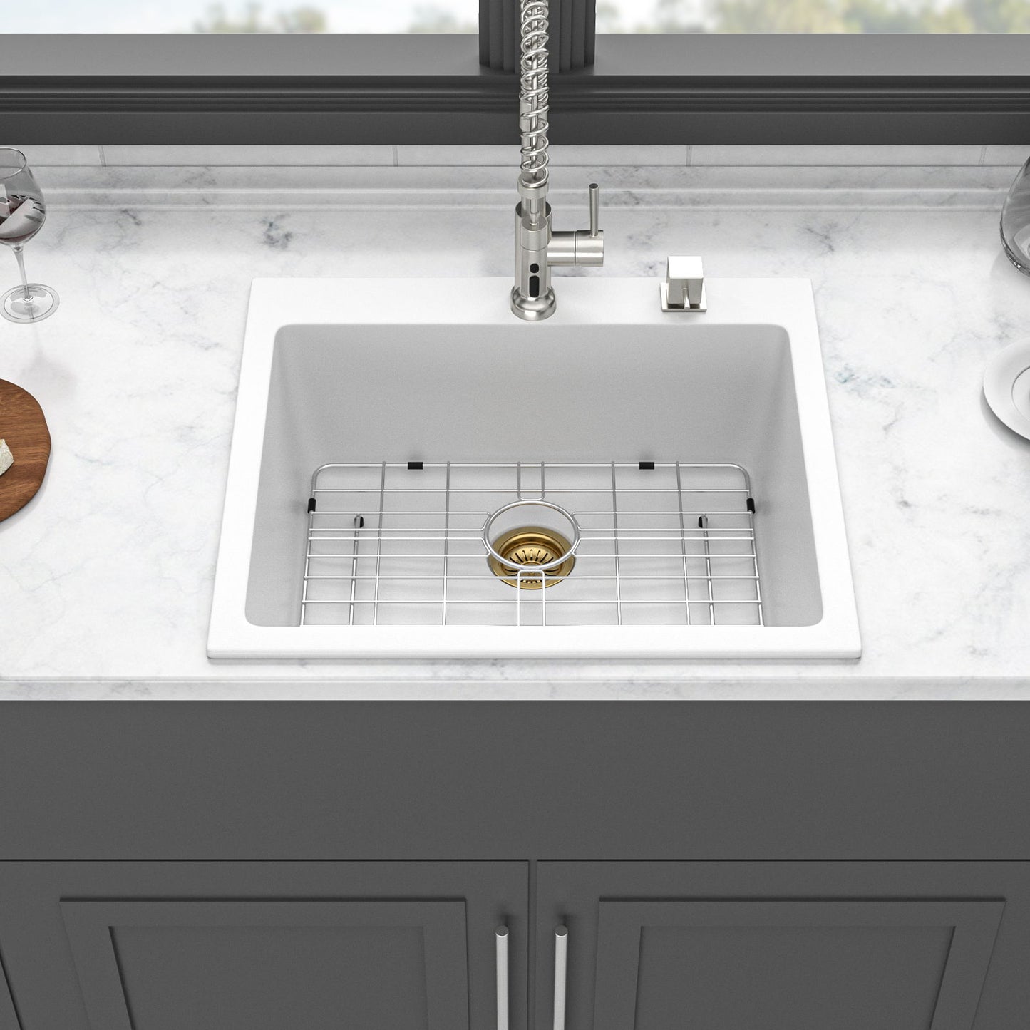 Quartz Kitchen Sink, Granite Composite, Drop In Sink With Durable Design Daily Nest