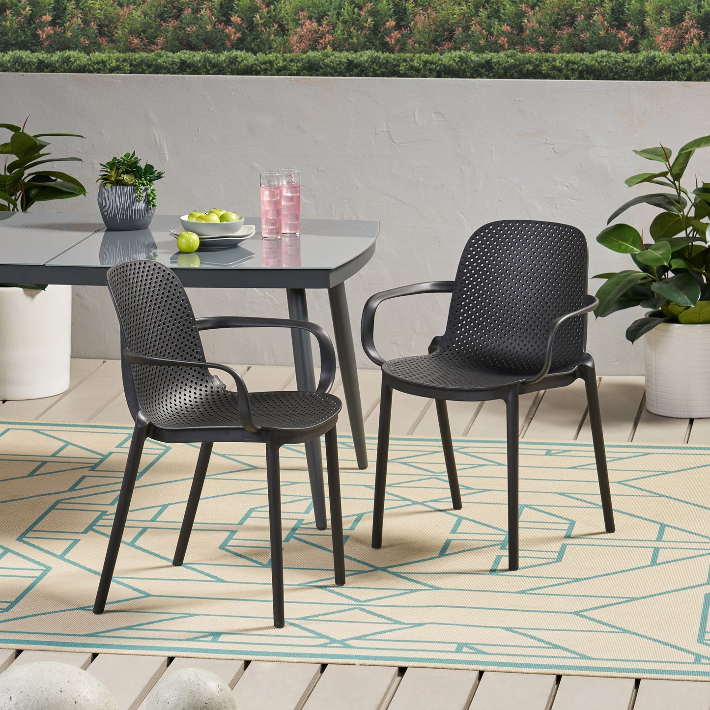 Roxanne - Outdoor Stacking Dining Armchair (Set of 2) Noble House
