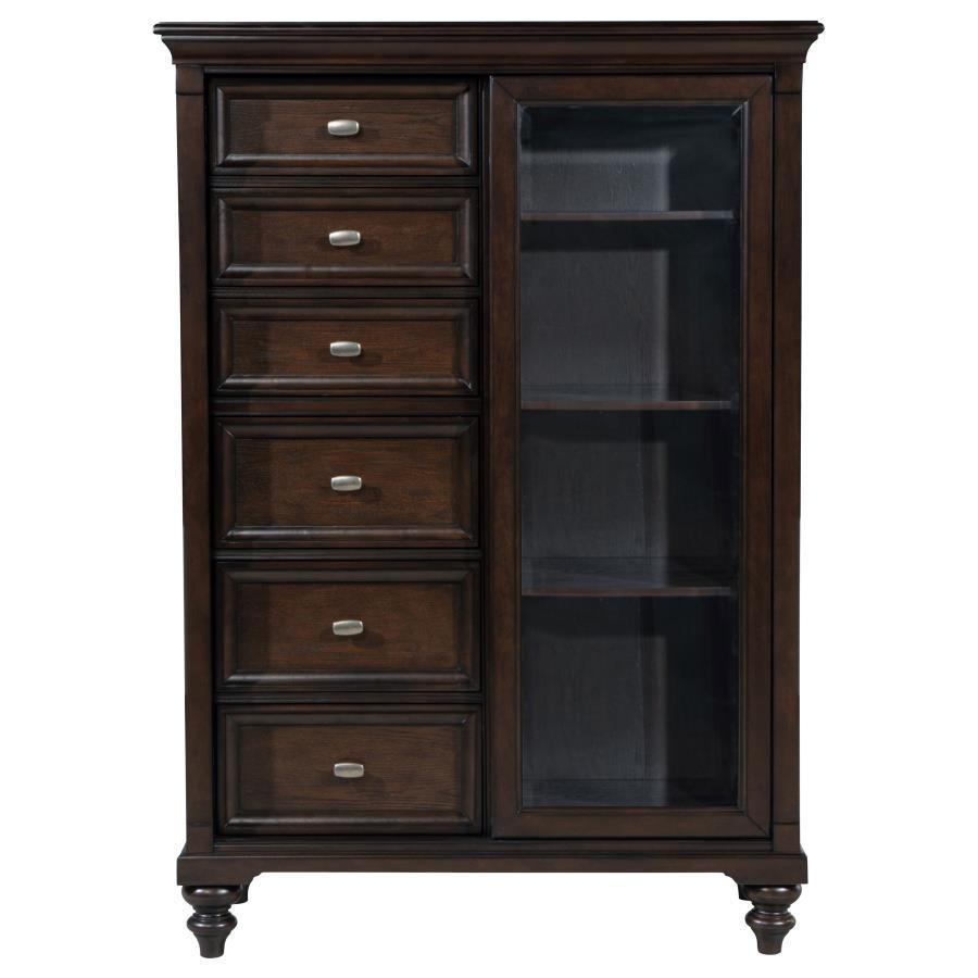 Andover - 6-Drawer Tempered Glass Door Chest - Dark Oak Coaster Fine Furniture