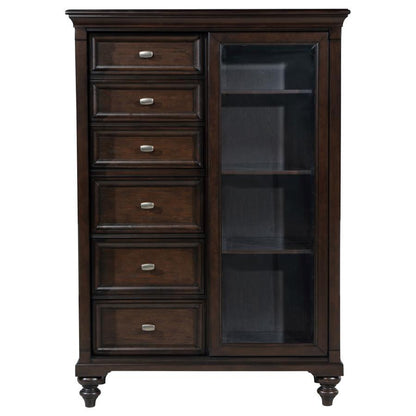 Andover - 6-Drawer Tempered Glass Door Chest - Dark Oak Coaster Fine Furniture