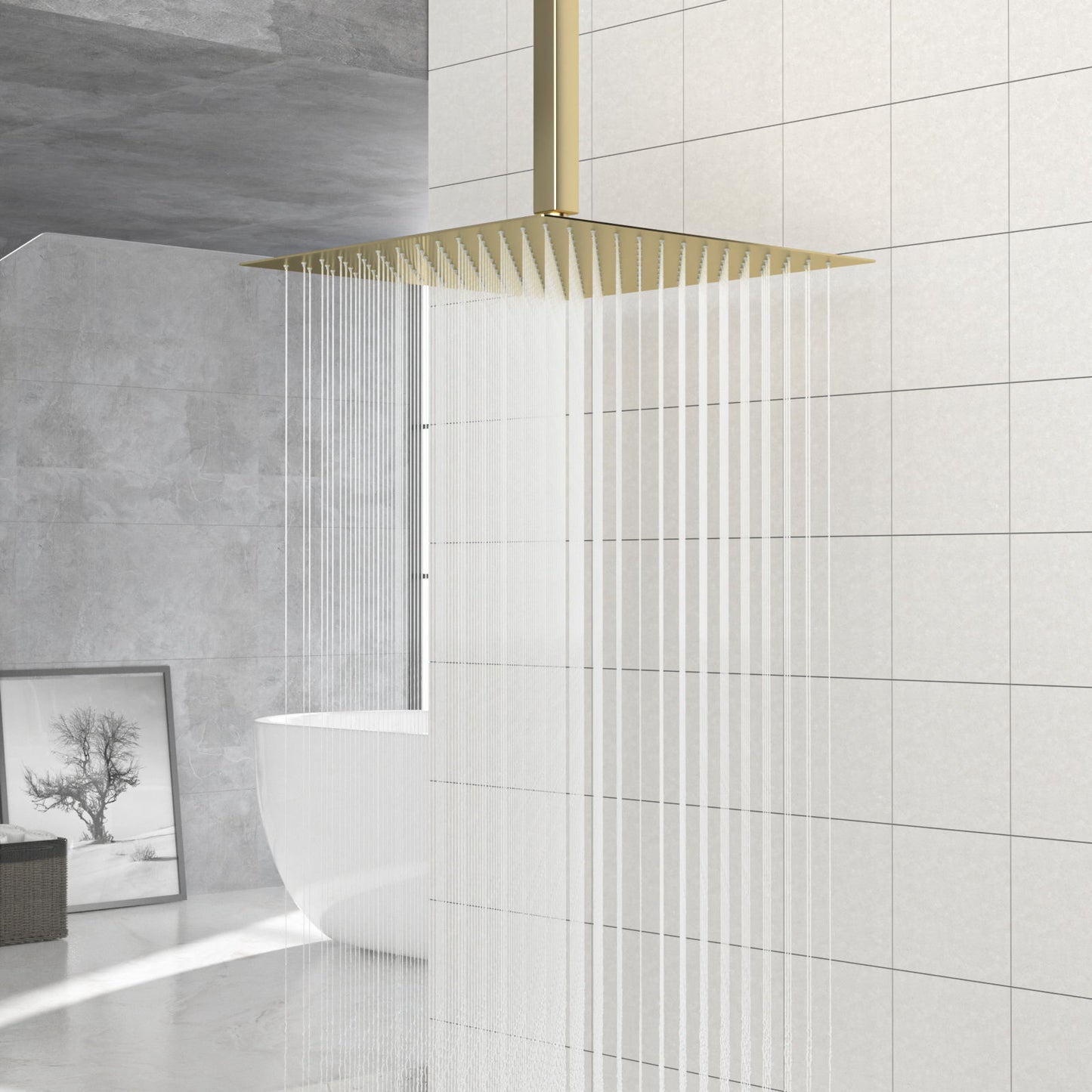 16" Square Rainfall Shower Head Fixed Wall Mount With Full Body Coverage & Self Cleaning Silicone Nozzles Daily Nest