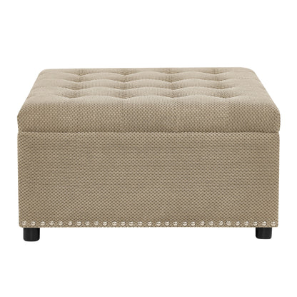 Square Tufted Storage Ottoman With Nailhead Trim Home Essentials