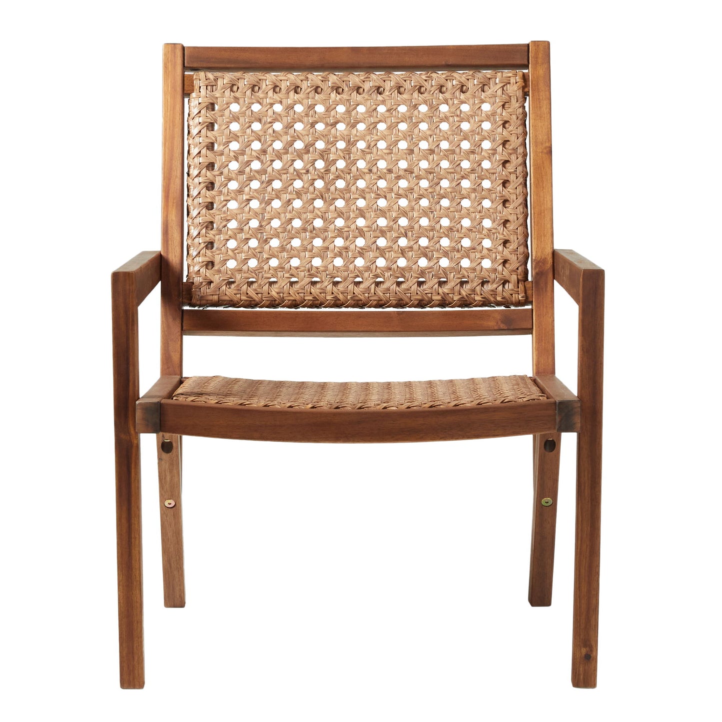 Coastal Solid Wood And Rattan Outdoor Accent Chair - Dark Brown