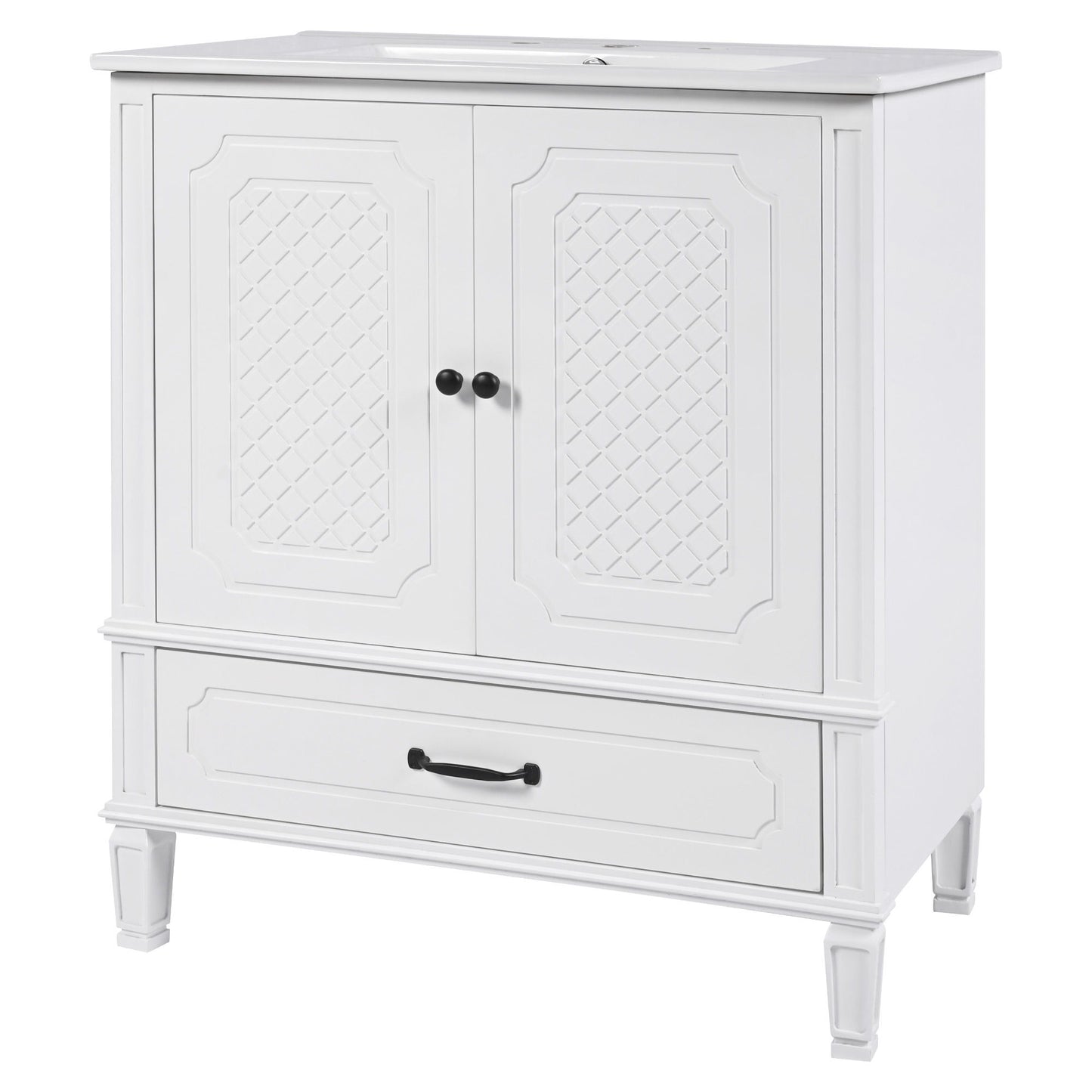 Vintage Style Bathroom Vanity With Sink, Multi Functional Storage, Soft-Closing Door Noble House