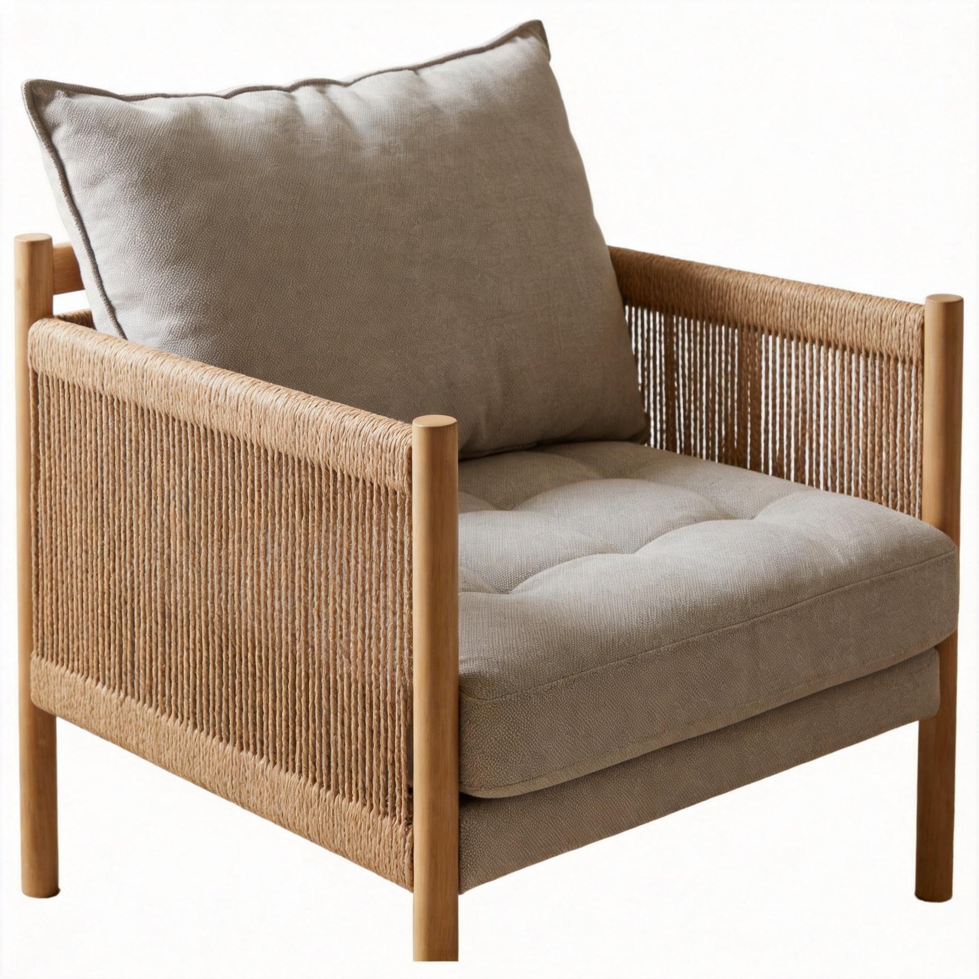 Accent Armchair With Removable Cushions For Living Room - Matte Black / Natural / Sand Home Essentials