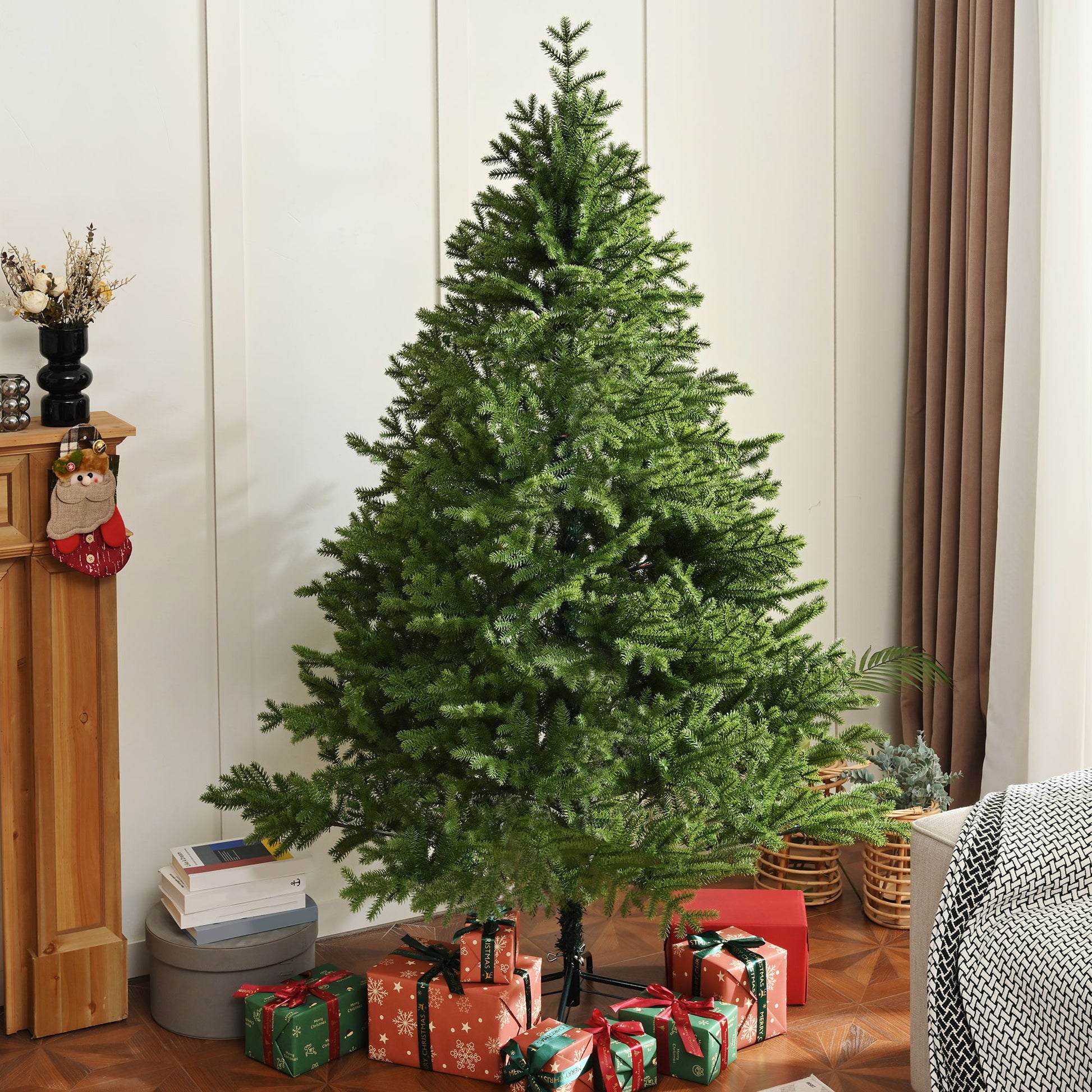 7Ft Spruce Full Christmas Tree Unlit With Hinged Branches And Foldable Stand - Green Daily Nest