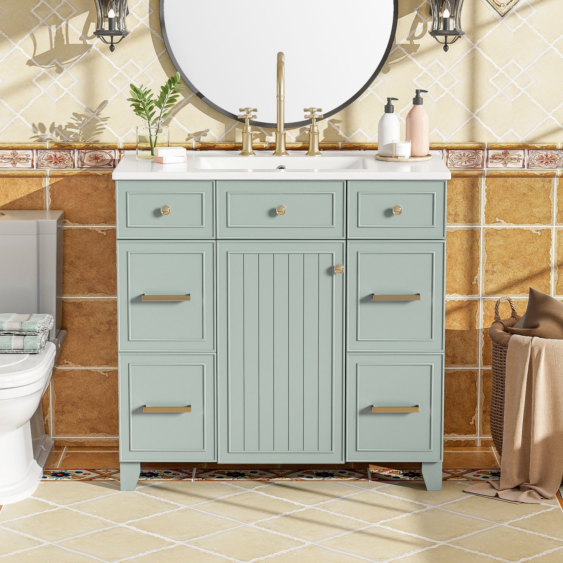 Bathroom Vanity With Ceramic Sink, Soft Close Doors, Adjustable Shelves Hearth and Haven
