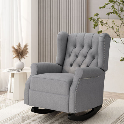 Sheila - Contemporary Fabric Tufted Wingback Rocking Chair - Gray Noble House