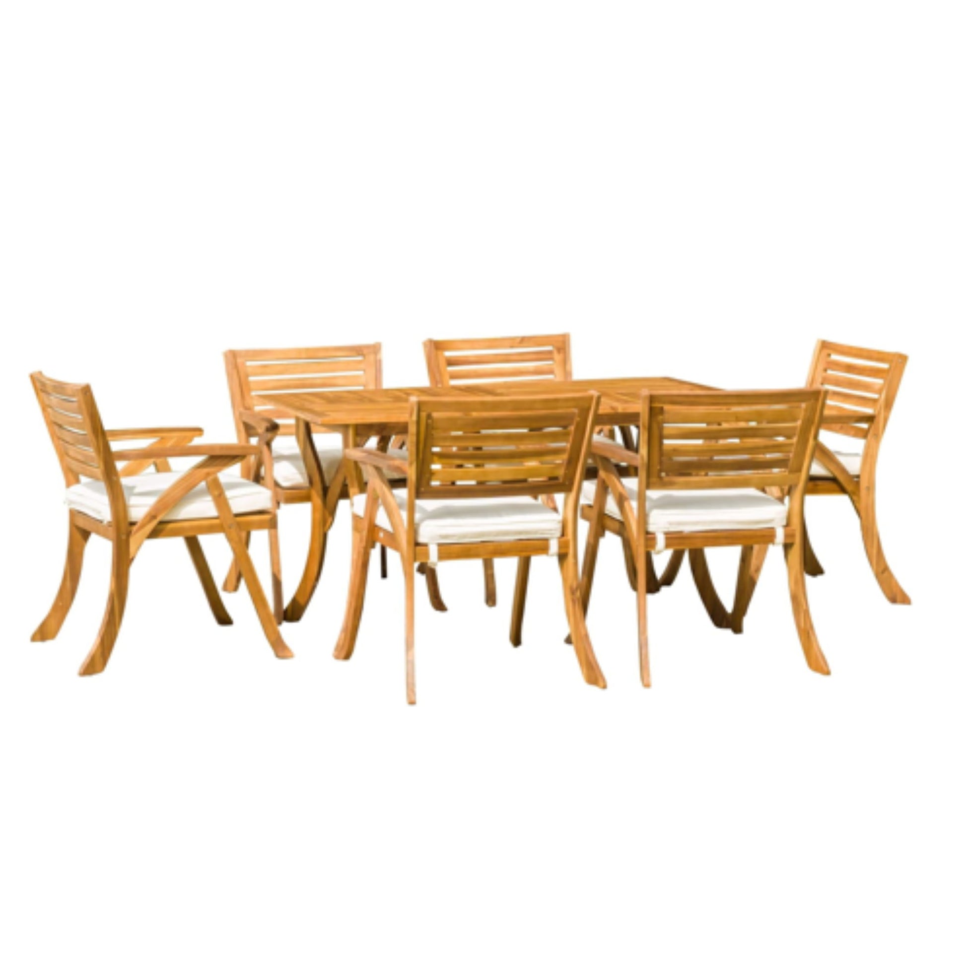 Outdoor Hermosa 7 Piece Wood Dining Set With Cushions - Teak Noble House