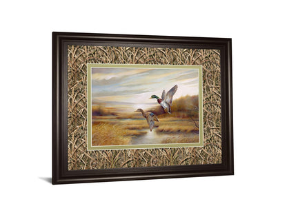 34x40 Mallards By Ruanne Manning And Mossy Oak Native Living - Framed Print Wall Art - Dark Brown