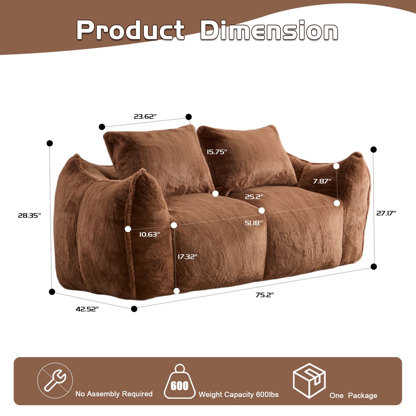 Giant Bean Bag Couch, Ultra Soft Fluffy Loveseat For Living Room Home Essentials
